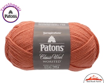 CORAL PEACH - Patons Classic Wool Worsted Yarn Medium Weight (4). 100% wool yarn. 3.5oz | 194 yards (100g | 177m)