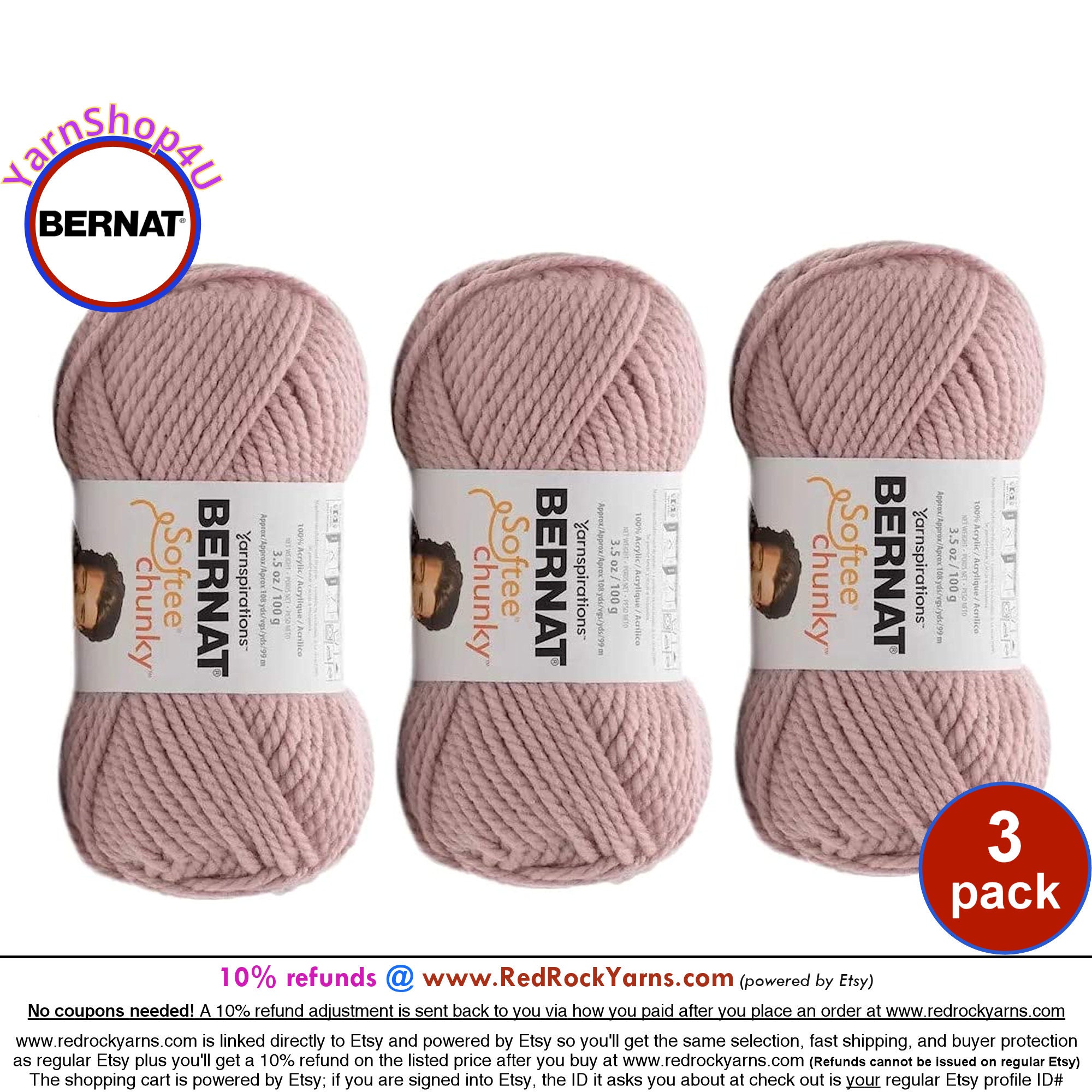  Bernat Softee Chunky Yarn, 3.5 Oz, Gauge 6 Super Bulky