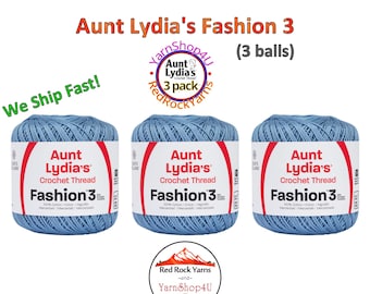 WARM BLUE Fashion 3 Size Aunt Lydia Crochet Thread. One 3 Pack of Aunt Lydia's Fashion 3 Crochet Thread. 3 balls/150yds each. Item #182.0175