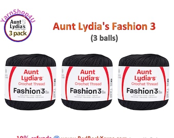 BLACK Fashion 3 Size Aunt Lydia Crochet Thread. One 3 Pack of Aunt Lydia's Fashion 3 Crochet Thread. 3 balls/150yds each. Item #182.0012