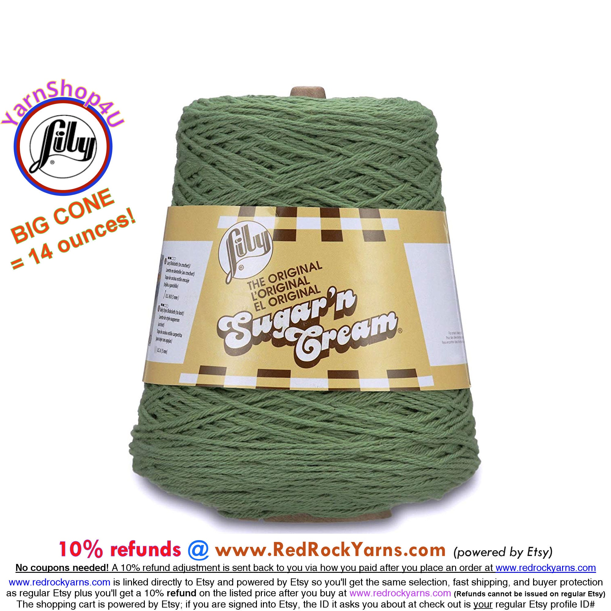 SAGE - 14oz  674 yards Cone. Lily Sugar N Cream Cotton yarn. 100% cotton.  Great for dishcloths and more!