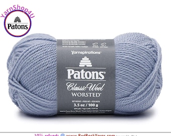 BLUE FOG - Patons Classic Wool Worsted Yarn Medium Weight (4). 100% wool yarn. 3.5oz | 194 yards (100g | 177m)