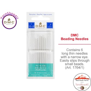 DMC BEADING NEEDLES Sizes 10-12 has 6 needles per package. Thin needles with narrow eyes for small beads (you need thin thread). Art #1764/1