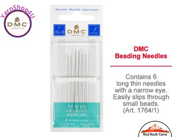 DMC BEADING NEEDLES Sizes 10-12 has 6 needles per package. Thin needles with narrow eyes for small beads (you need thin thread). Art #1764/1