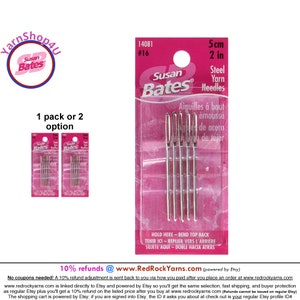 5pc Susan Bates Steel Yarn Needles (Get 1 pack or 2!) Size 16, 2". Blunt Metal Tapestry Needles. Great for weaving in ends. #14081