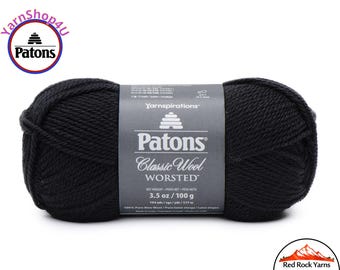 BLACK - Patons Classic Wool Worsted Yarn Medium Weight (4). 100% wool yarn. 3.5oz | 194 yards (100g | 177m)