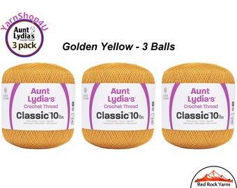 GOLDEN YELLOW 3 pack! Aunt Lydia's Classic 10 Crochet Thread. Item #154-0422