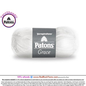 SNOW Patons Grace yarn Light weight #3. 100% Mercerized Cotton, 1.75 oz | 136 yards (50 g | 125 m) Color #62005