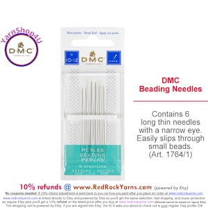 DMC BEADING NEEDLES Sizes 10-12 has 6 needles per package. Thin needles with narrow eyes for small beads (you need thin thread). Art #1764/1
