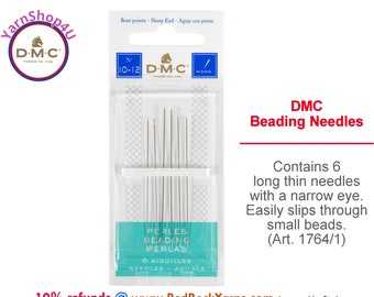 DMC BEADING NEEDLES Sizes 10-12 has 6 needles per package. Thin needles with narrow eyes for small beads (you need thin thread). Art #1764/1