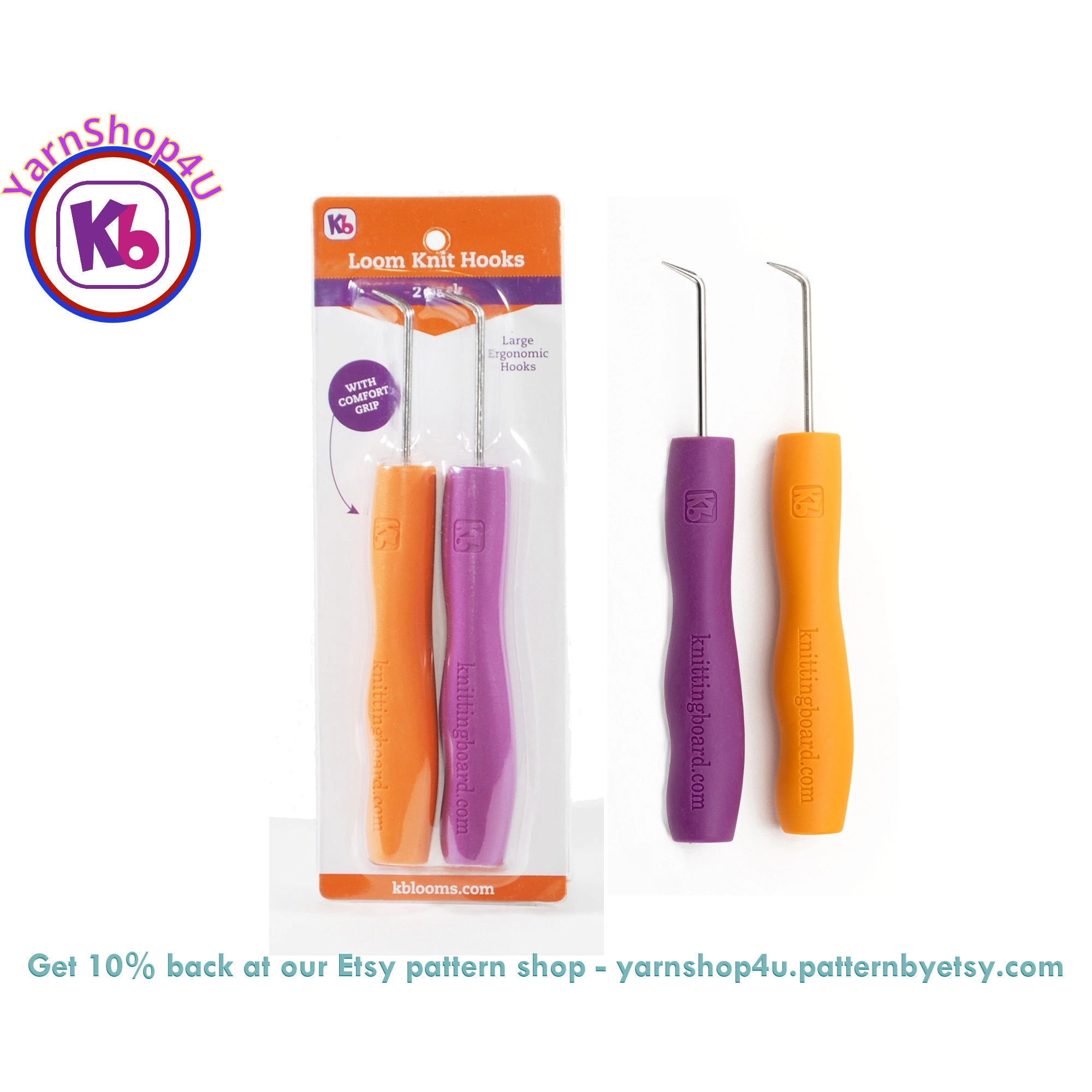 2 pack Loom Knit Hook. KB Large, Ergonomic, Comfort Grip Hook. Knitting