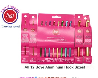 Full set of Boye Aluminum Crochet Hook. 12 hooks from Sizes B to N. Great Value!!