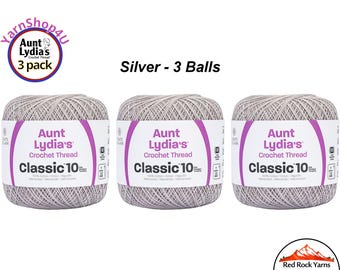 SILVER 3 Pack! Aunt Lydia's Classic 10 Crochet Thread. 350yds. Item #154-0435