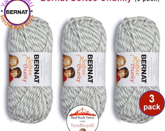 GRAY RAGG 3 pack! Bernat Softee Chunky Yarn Super Bulky Yarn. 3.5oz | 108yds | 100% Acrylic Yarn. 3 skeins per pack = Bulk Buy!