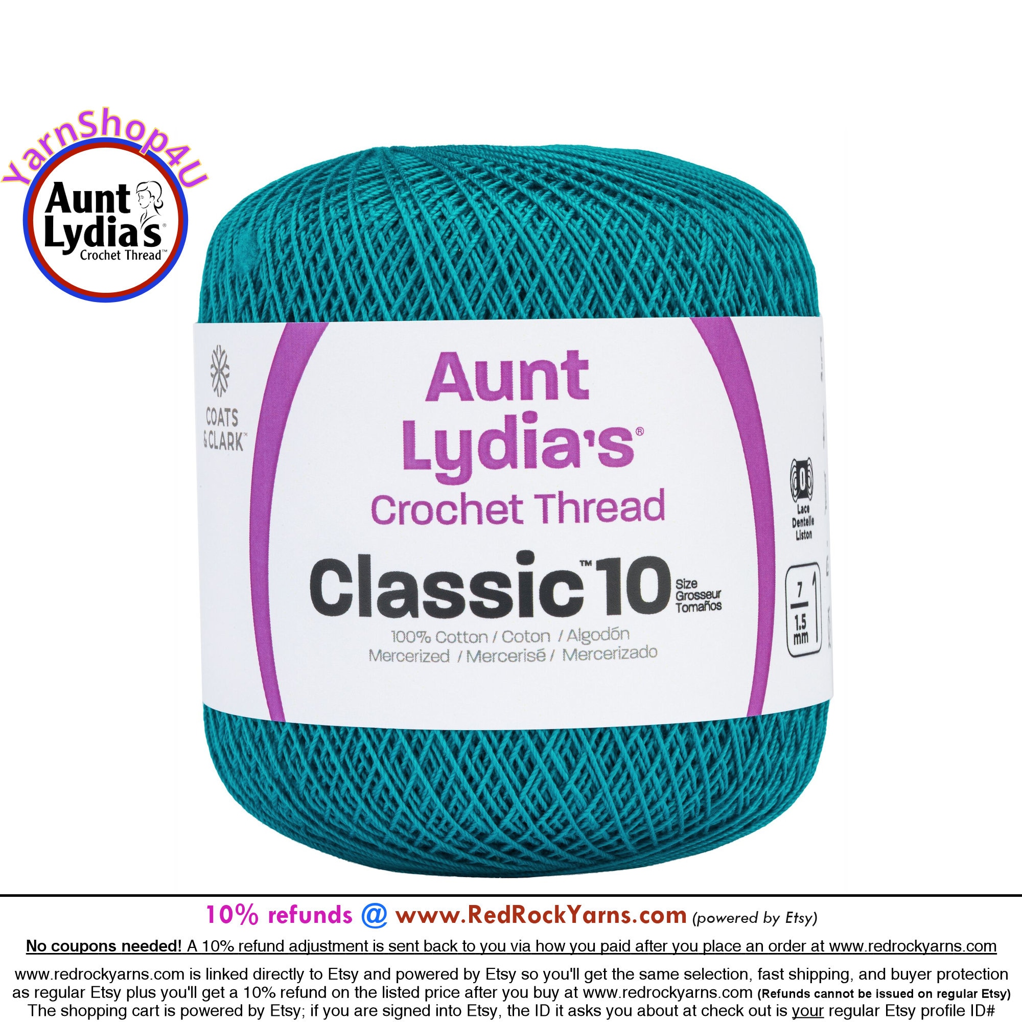 Coats And Clark Aunt Lydia's Crochet Cotton Thread - Size 10