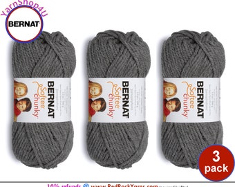 TRUE GRAY 3 pack! Bernat Softee Chunky Yarn Super Bulky Yarn. 3.5oz | 108yds | 100% Acrylic Yarn. 3 skeins per pack = Bulk Buy!