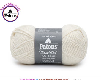 WINTER WHITE - Patons Classic Wool Worsted Yarn Medium Weight (4). 100% wool yarn. 3.5oz | 194 yards (100g | 177m)