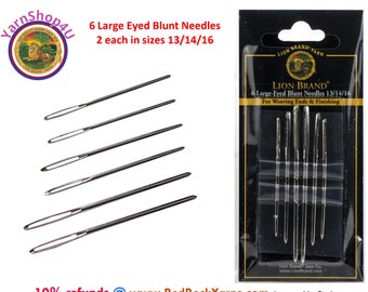 Large Eye Blunt Yarn Needles. 6 per package 2 of each size (13/14/16) For Weaving knitting and crochet Ends and finishing work. #5002
