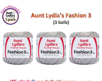 SILVER Fashion 3 Size Aunt Lydia Crochet Thread. One 3 Pack of Aunt Lydia's Fashion 3 Crochet Thread. 3 balls/150yds each. Item #182.0435