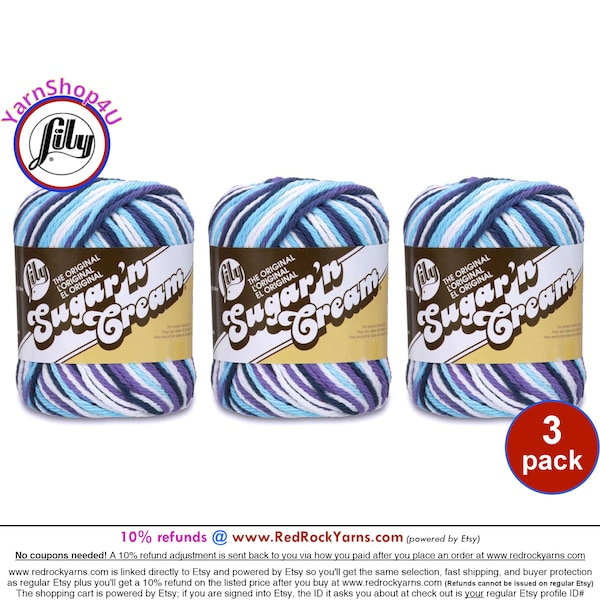 MOONDANCE 3 Pack! 2oz | 95yds. Lily Sugar N Cream The Original 100% Cotton Yarn. 2 ounces / 95 yards ea. 3 skeins Bulk Buy!