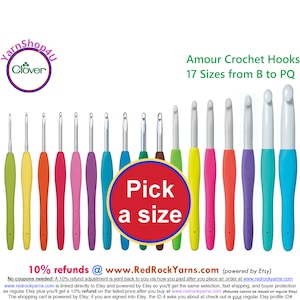 Clover Amour Crochet hooks Pick one size or add a bunch to your cart & make your own set. The size is stamped into the easy grip handle. image 1