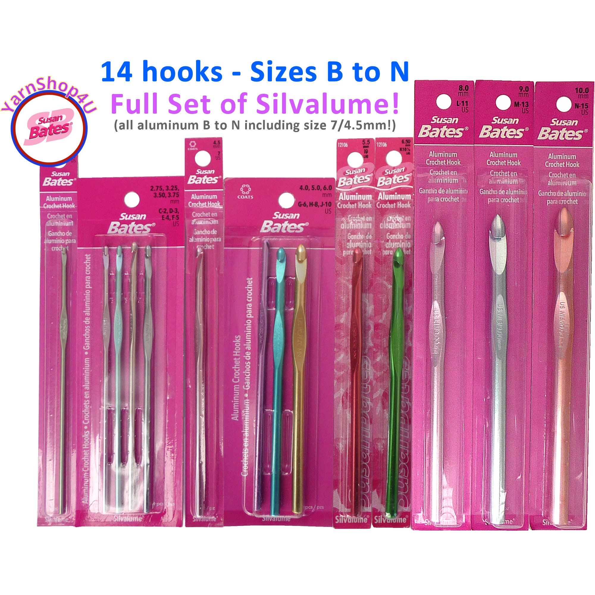  Susan Bates Silvalume Aluminum Crochet Hook 5.5, Size M13/9mm