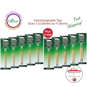 Clover Interchangeable Circular Knitting Needle Tips - Bamboo Takumi tips available in 10 sizes No 3 - 11 (3.75mm to 8.0mm) SKUs 3633-3641
