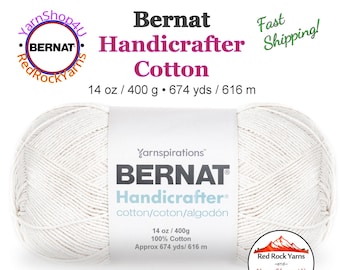 WHITE - 14oz | 674yds Bernat Handicrafter Cotton yarn. 100% cotton Yarn. Great for dish cloths. Big Ball! Item 16202800001