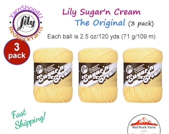 YELLOW 3 Pack! 2.5oz | 120yd The Original Lily Sugar N Cream 100% Cotton Yarn. 3 Skeins Bulk Buy!