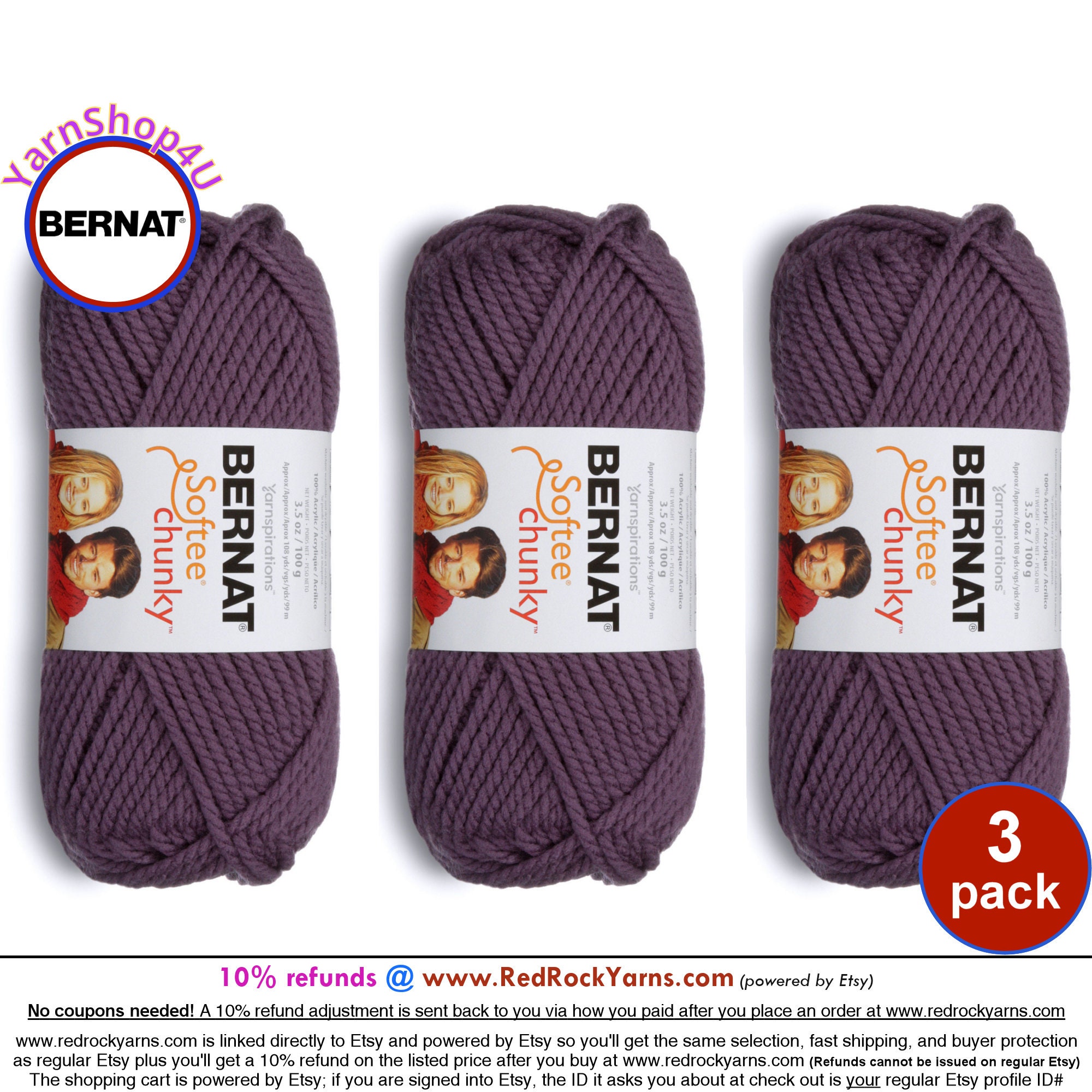 Bernat Super Value Solid Yarn -Berry, Multipack Of 3 