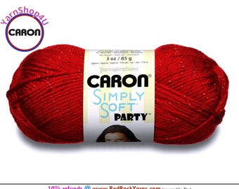 RED SPARKLE - Caron Simply Soft Party! 3 oz / 164 yds (85 g / 150 m) 99% Acrylic, 1 percent Metallic (3 ounce / 164 yards) Color #0015