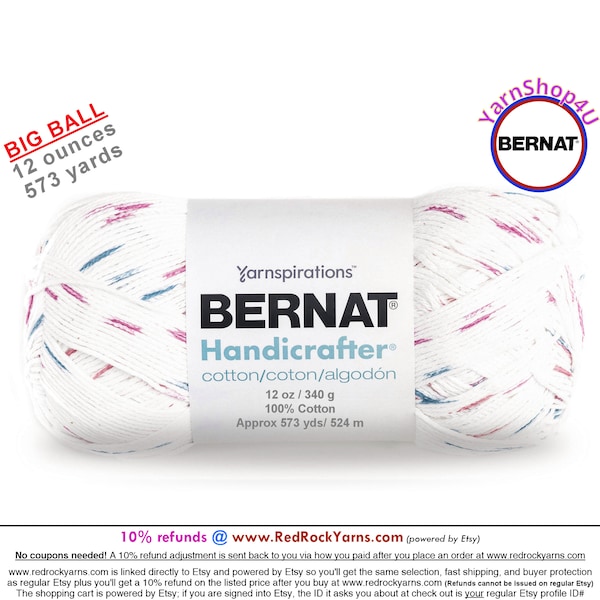 MARBLE PRINT - 12oz | 573 yards! Bernat Handicrafter Big Ball 100% Cotton Yarn. Item 16203433076