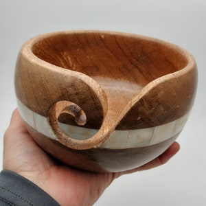 Mother of Pearl Wood Yarn Bowl by Loops & Threads for holding yarn while knitting or crocheting. WHAT YOU SEE is what you get! [Watch Video]