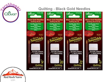 Clover Black Gold Quilting Needles. 20 total in sizes 9, 10, 12 or an assortment of all 3 sizes. Art No 4980, 4981, 4982, 4983