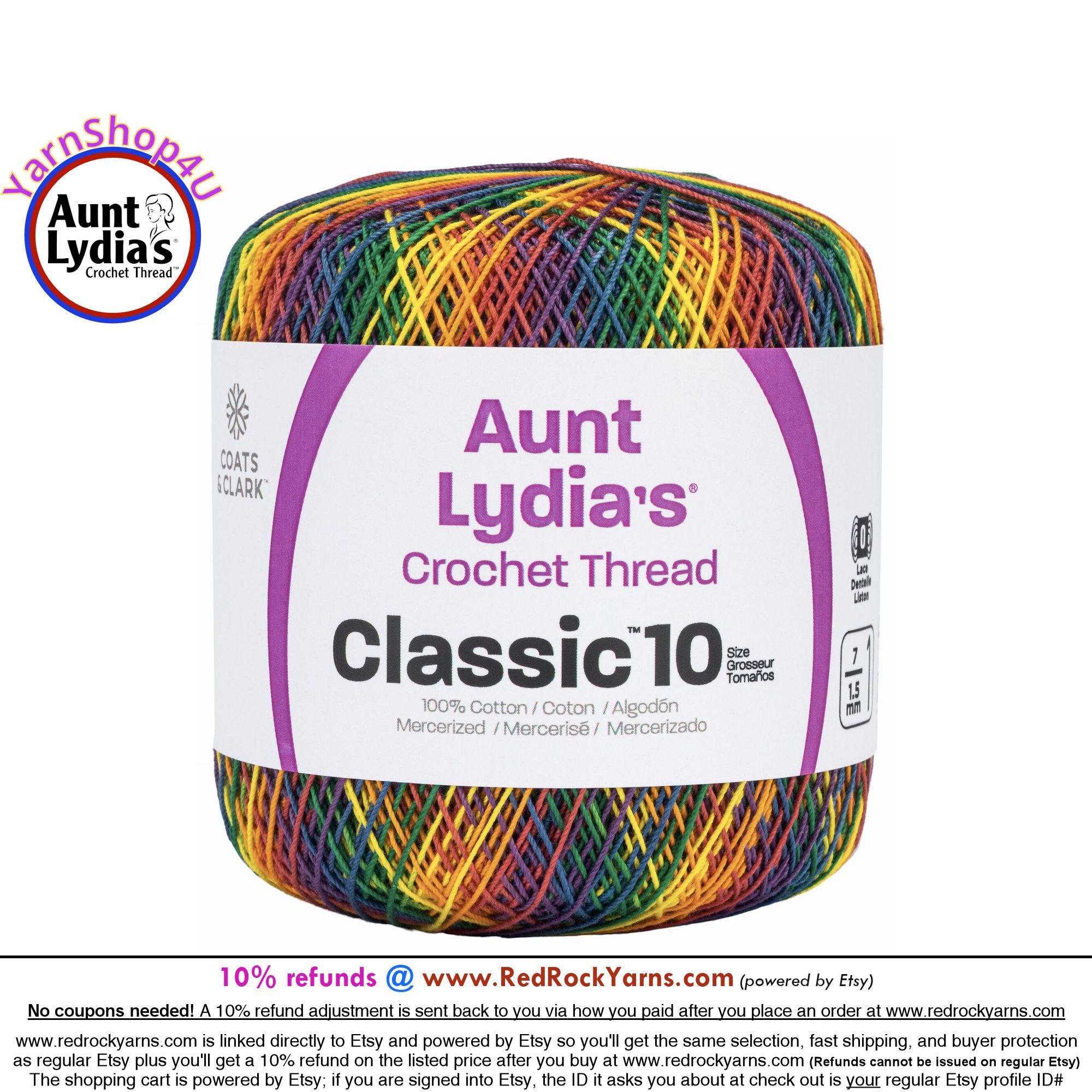 MEXICANA VARIEGATED 3 pack! Aunt Lydia's Classic 10 Crochet Thread. 300yds.  Item #154-0250