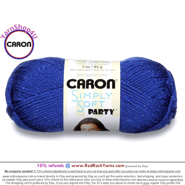 ROYAL SPARKLE - Caron Simply Soft Party! 3 oz / 164 yds (85 g / 150 m) 99% Acrylic, 1 percent Metallic (3 ounce / 164 yards) Color #0005