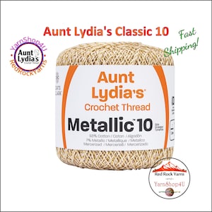 NATURAL / GOLD Aunt Lydia's® Cotton Metallic Crochet Thread. 100 yards. Size 10 Lace. 88% Cotton and 12 percent Metallic