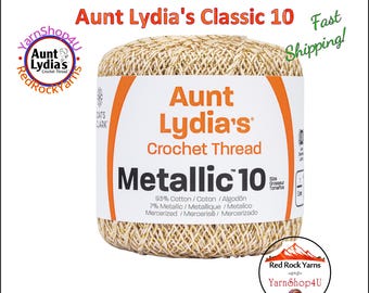 NATURAL / GOLD Aunt Lydia's® Cotton Metallic Crochet Thread. 100 yards. Size 10 Lace. 88% Cotton and 12 percent Metallic