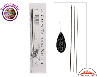 Tatting Needle Thread Set in 3 sizes with threader. This set includes needles in sizes 7, 5, and 3 Lacis #LB68