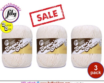 CLEARANCE SALE! ECRU - 3 Pack! Super Size 4oz | 190yds. 100% Cotton yarn. Original Lily Sugar N Cream. (4 ounces | 190 yards) 3 skeins!