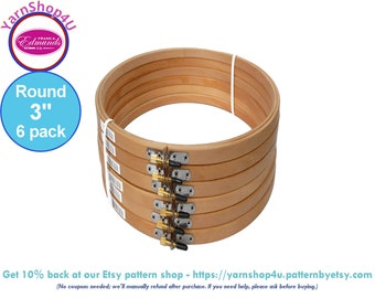 3"  Pack of 6 Embroidery hoops. Frank A Edmunds Quality Hoops made of Agathis wood. Smooth rounded edges & plastic screw cap covers. CNEH-3N
