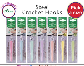 Clover Amour Steel Crochet Hooks. Comfort grip handle. For Lace and Crochet Thread projects. Pick from 12 to 0 (.6mm - 1.75mm) #1220 - #1226