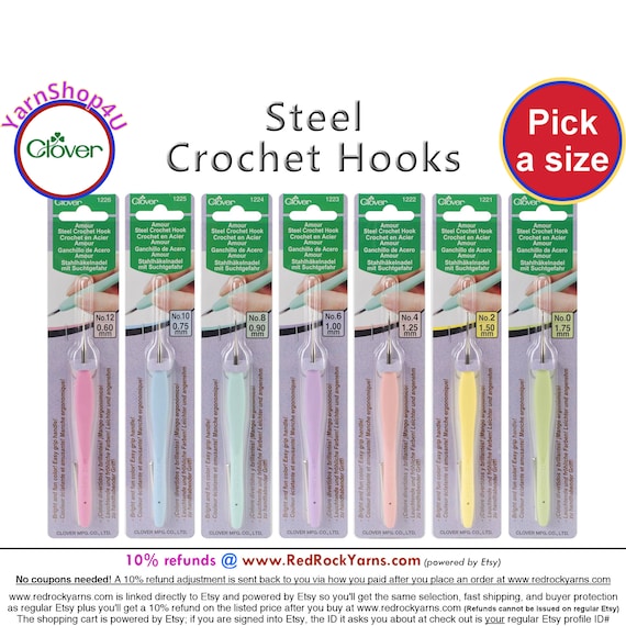 Clover Amour Steel Crochet Hooks. Comfort Grip Handle. for Lace and Crochet  Thread Projects. Pick From 12 to 0 .6mm 1.75mm 1220 1226 