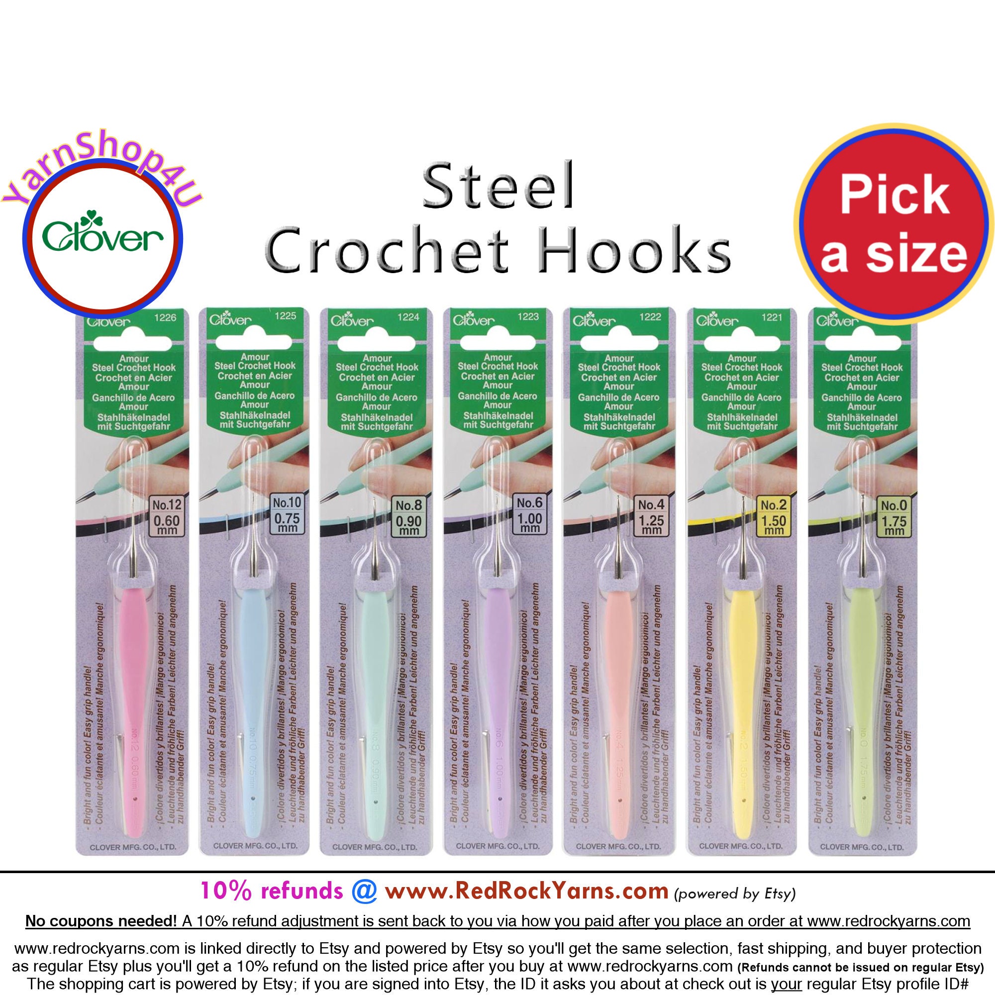 Clover Amour Soft Touch Crochet Hook Coloured All Sizes 0.6mm to