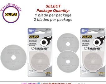 60mm (1/pkg or 2/pkg) OLFA ENDURANCE BLADE Rotary Cutting Blade Cuts Twice as Long for long lasting performance. RB60H-1 or RB60H-2