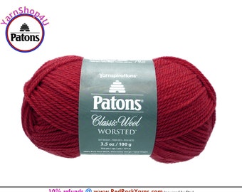 SCARLET - Patons Classic Wool Worsted Yarn Medium Weight (4). 100% wool yarn. 3.5oz | 194 yards (100g | 177m)