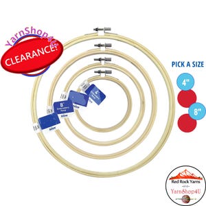 CLEARANCE SALE! 4" or 8" Wood Embroidery Hoops with silver L bracket and screw.
