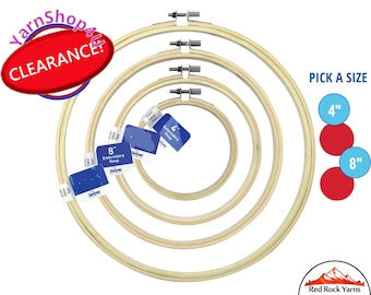 CLEARANCE SALE! 4" or 8" Wood Embroidery Hoops with silver L bracket and screw.