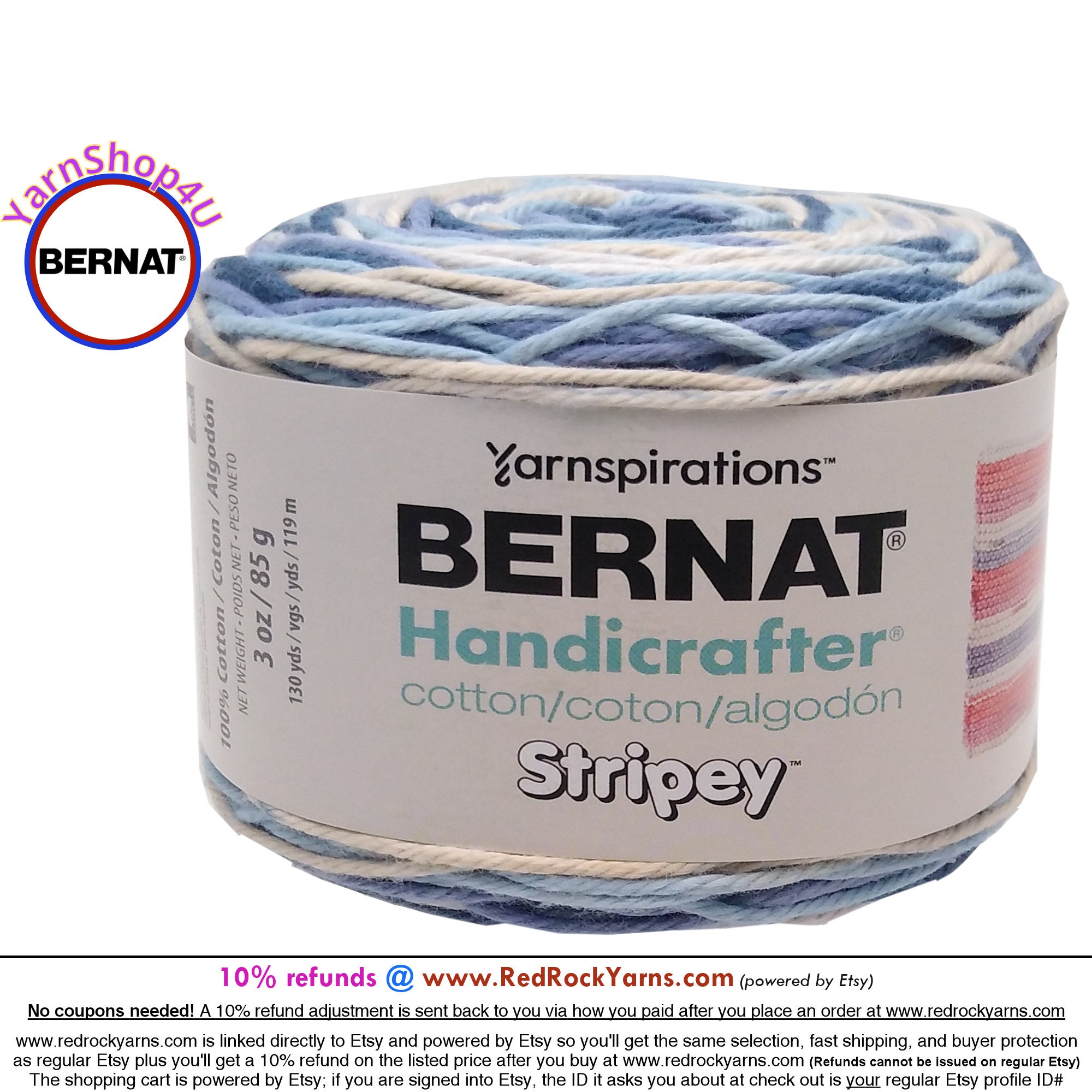 DENIM - Bernat Stripey Handicrafter 100% Cotton is 130 yards / 3