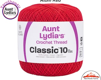 ATOM RED - Aunt Lydia's Classic 10 Crochet Thread. 350yds. Color #154-2160